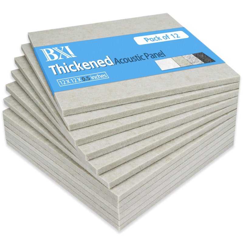 BXI Thickened Sound Absorbing Panels - 12 Pack 12 X 12 X 0.5 Inches Dense Acoustic Panels, Echo Noise Reducing Sound Panels, Tackable Studio Panels for Wall and Ceiling Acoustic Treatment - Image 1
